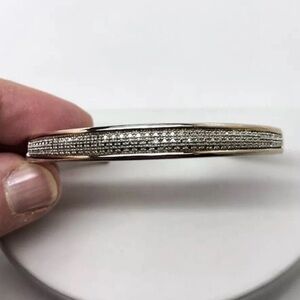 Vintage PAJ BB Pavé Cuff Bracelet Gold Silver Tone Rhinestone Bangle